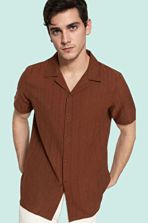 Erkek Pamuk Regular Fit Keten Görünümlü Gömlek Rahatlık ve Şıklık Bir Arada Günlük Kullanım