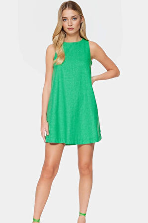 Rahat Geniş Kesim Mini Elbise Keten Görünümlü Yazlık Seçkin Malzeme Profesyonel Görünüm