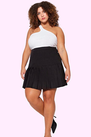 Kadın Düz Dokuma Mini Etek A line Kalıp Kemer Detaylı Casual Günlük Kullanım Modern Tasarım