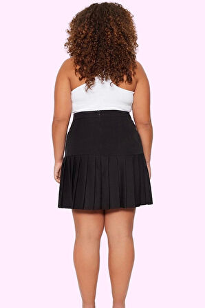 Kadın Düz Dokuma Mini Etek A line Kalıp Kemer Detaylı Casual Günlük Kullanım Modern Tasarım