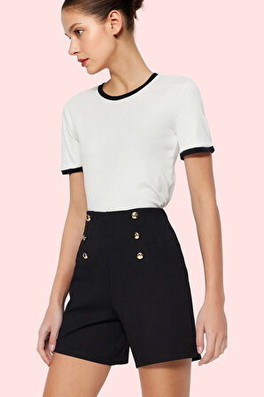 Kadın Düz Örme Şort Düğme Detaylı Yüksek Bel Boru Paça Günlük Kullanım Yaz Aylarının Vazgeçilmezi