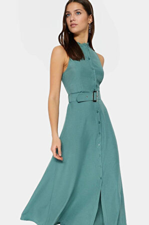 Yazlık Şık Kemerli Maxi Elbise Rahat Dokuma Polyester Kumaş Görünüm Profesyonel