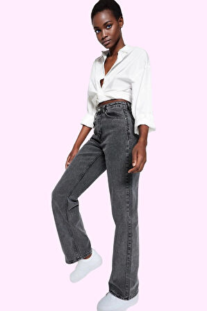 Kadın Pamuk Denim Wide Leg Jean Yüksek Bel Rahat Günlük Stil Hafta Sonu Yaz Aylarının Vazgeçilmezi