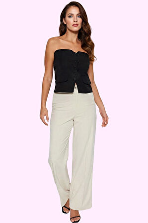 Kadın Yüksek Bel Geniş Paça Pantolon Dokuma Kumaş Rahat Kesim Günlük Yaz Aylarının Vazgeçilmezi