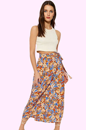 Kadın Çiçek Desenli Dokuma Midi Etek Sarong Stil Viskoz Nefes Alan Yazlık Günlük Kombinler