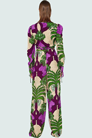 Rahat ve Şık Tropikal Desenli Viskoz Plaj Takımı Kısa Bluz Pantolon Kaliteli İşçilik