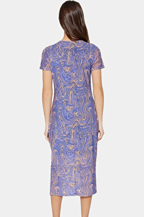 Soyut Desenli Bodycon Midi Elbise Nefes Alan Polyester Elastan Kumaş Dayanıklı Malzeme
