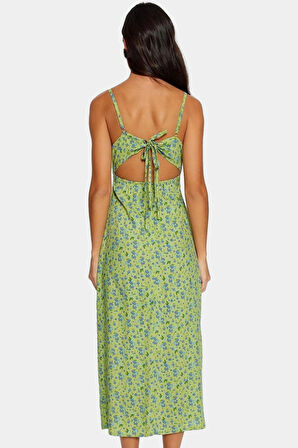 Dokuma Viskoz Çiçekli Midi Elbise A line Kolsuz Rahat Kesim Yüksek Kalite Kullanım