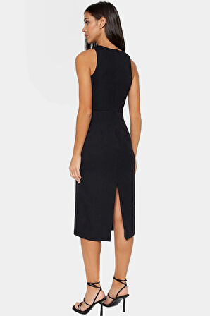 Bodycon Midi Elbise Şık Halter Yaka Nefes Alan Dokuma Kumaş Günlük ve Özel Günler İçin