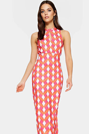 Bodycon Kalıp Midi Elbise Örme Kumaş Choker Yaka Günlük Şık Görünüm Trend Tasarım Seçkin Malzeme