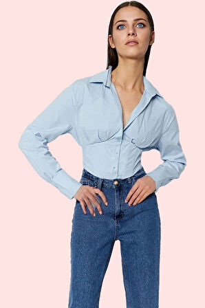 Kadın Düz Desenli Crop Gömlek Pamuk Günlük Kullanım İçin Rahat Hafta Sonu Kaliteli Malzeme