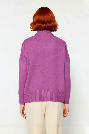 Kadın Basic Oversize Dik Yaka Triko Kazak Düşük Kol Uzun Boy Kışlık Günlük Şıklık Sunar Kaliteli