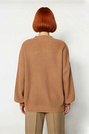 Kadın Oversize Basic Uzun Balon Kol Selanik Dokuma Triko Kazak 100% Akrilik Soğuk Havalar Kaliteli