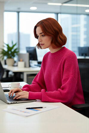 Kadın Oversize Basic Uzun Balon Kol Selanik Dokuma Triko Kazak 100% Akrilik Soğuk Havalar Kaliteli