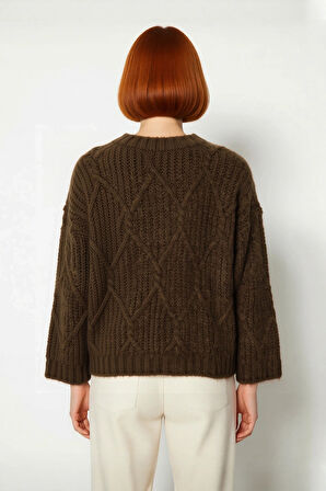 Kadın Kalın Saç Örgülü Oversize Triko Kazak Soğuk Havalar İçin Şık Bisiklet Yaka Standart Kol