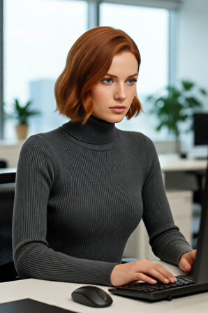 Kadın Fitted Balıkçı Yaka Akrilik Triko Kazak Soğuk Günler İçin Uzun Kollu Şık ve Modern Seçenek