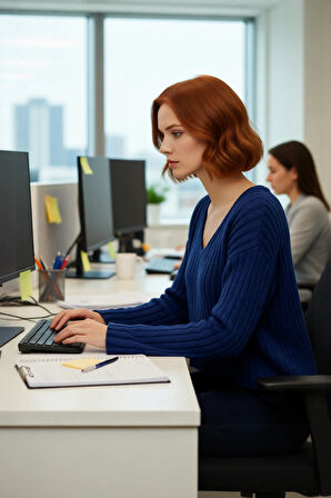 Kadın V Yaka Geniş Kalıp Yünlü Triko Kazak Uzun Kollu Fitilli Düz Basic Günlük Kombinlerin