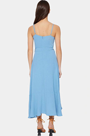 Yazlık A Line Kolsuz Maxi Elbise Aerobin Dokuma Kuşak Detayı Polyester Kumaş Trend Tasarım