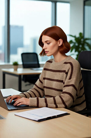 Kadınlara Özel Oversize Çizgili Triko Kazak Bisiklet Yaka Uzun Kollu Kış Stiline Modern Dokunuş