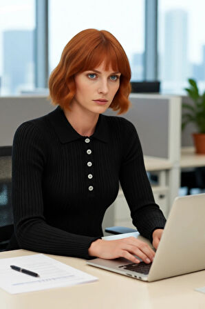 Kadın Merserize Görünümlü İnce Yapılı Uzun Kollu Polo Yaka Triko Kazak Şık ve Rahat Kaliteli