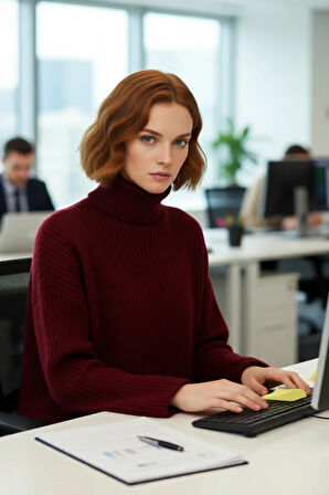 Kadın Balıkçı Yaka Oversize Düz Triko Kazak Kış Aylarında Modern ve Rahat Bir Tarz Sunar Kaliteli