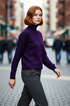 Kadın Günlük Akrilik Oversize Balıkçı Yaka Triko Kazak Konforlu Ve Şık Kış Kombinleri Kaliteli