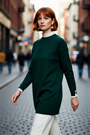 Kadın Casual Ortam Regular Kalıp Bisiklet Yaka Düz Desen Uzun Kol Triko Tunik Kazak Stili Kaliteli