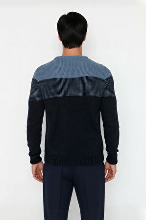 Erkek Basic Kesim Bisiklet Yaka Uzun Kol Renk Bloklu Akrilik Triko Kazak Kış Kombinlerine Özel