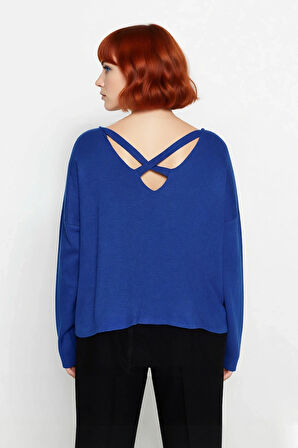 Büyük Beden Kadın Akrilik Triko Kazak Rahat Kalıp Düşük Kol Bisiklet Yaka Kış Mevsimi İçin İdeal