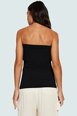 Yandan Fermuarlı Krep Örme Straplez Bluz Premium Kalite Modern Stil