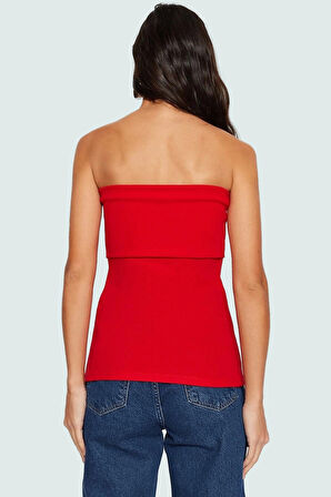 Yandan Fermuarlı Krep Örme Straplez Bluz Premium Kalite Modern Stil