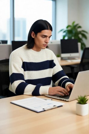 Erkek Basic Koleksiyon Uzun Kollu Rahat Çizgili Bisiklet Yaka Akrilik Oversize Triko Kazak