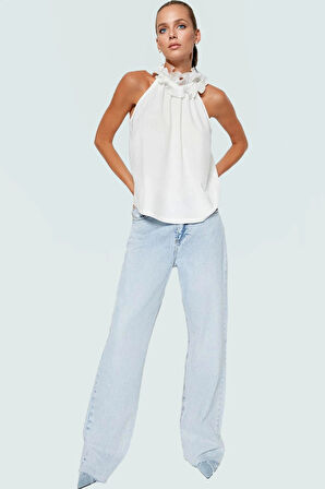 Regular Kalıp Kolsuz Bluz Polyester Örme Kumaştan Yüksek Kalite Dayanıklı Malzeme