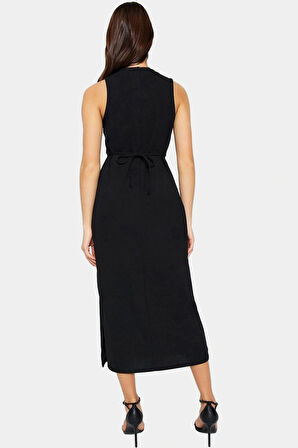 Bodycon Kalıp Midi Elbise Örme Kumaş Choker Yaka Günlük Şık Görünüm Trend Tasarım Seçkin Malzeme