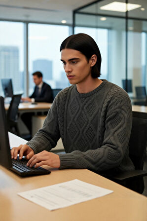 Modern Erkek Oversize Saç Örgü Desenli Bisiklet Yaka Triko Kazak Günlük Şıklık Sunar Kaliteli