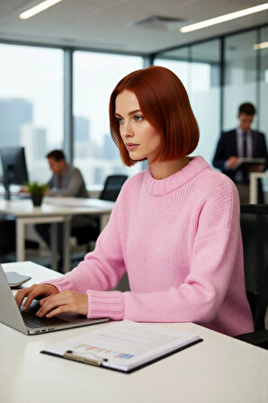 Kadın Pembe Oversize Dik Yaka Triko Kazak Kış Sezonuna Özel Modern Ve Rahat Giyimin Anahtarı