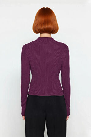 Kadın Fitted Dik Yaka Fitilli Uzun Kollu Triko Kazak Günlük Basic Siluet Kış Sonbahar Konforu