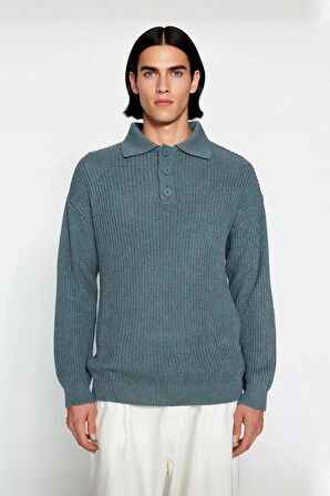Unisex Rahat Kalıp Polo Yaka Uzun Kol Basic Triko Kazak Günlük Şıklığınızı Tamamlayan Parça