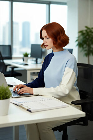 Kadınlara Özel Relaxed Fit Dik Yaka Renk Bloklu Triko Kazak Günlük Giyim İçin İdeal Seçim Kaliteli