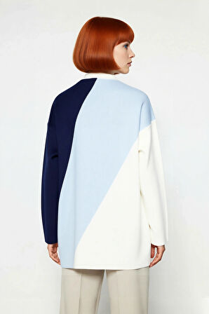 Kadınlara Özel Relaxed Fit Dik Yaka Renk Bloklu Triko Kazak Günlük Giyim İçin İdeal Seçim Kaliteli