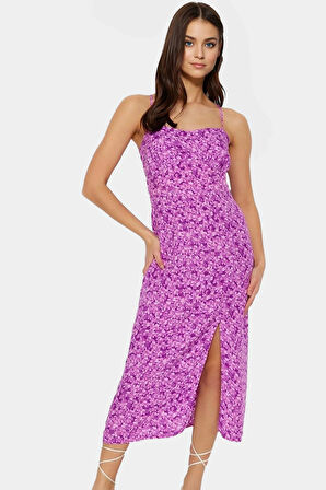 Yazlık A line Çiçek Desenli Midi Elbise Şık ve Rahat Yüksek Kalite