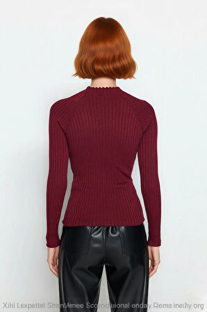 Kadın Basic Siluet Uzun Kol Triko Kazak Modern Dik Yaka Aksesuar Detaylı Gündüz Gece Kaliteli