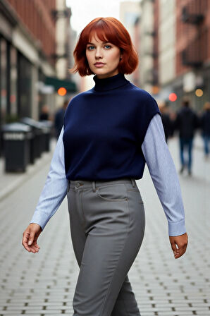 Kadın Relaxed Kalıp Kolsuz Triko Süveter Dik Yaka Basic Şık Görünüm Sunan Akrilik Tasarım Kaliteli