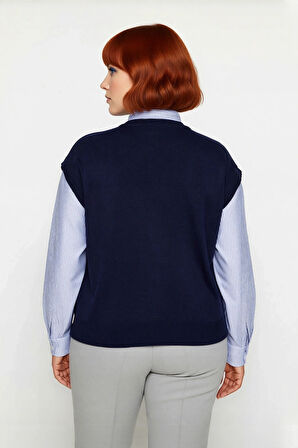 Kadın Relaxed Kalıp Kolsuz Triko Süveter Dik Yaka Basic Şık Görünüm Sunan Akrilik Tasarım Kaliteli