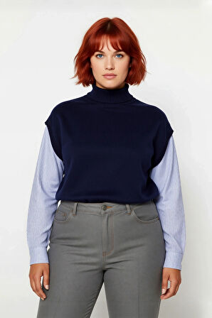 Kadın Relaxed Kalıp Kolsuz Triko Süveter Dik Yaka Basic Şık Görünüm Sunan Akrilik Tasarım Kaliteli