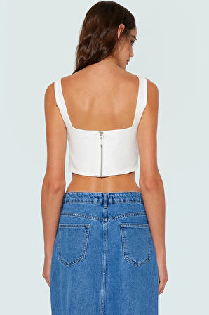 Dokuma Polyester Korse Bluz Fitted Kalıp Kolsuz Crop Şık Görünüm Seçkin Malzeme Konforlu Kesim