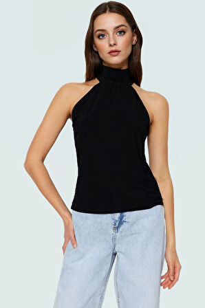 Halter Yaka Kolsuz Bluz Polyester Regular Kalıp İş ve Günlük Şık Görünüm Premium Kalite