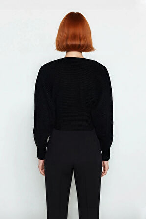 Kadın Kruvaze V Yaka Crop Triko Kazak Regular Kalıp Uzun Kol Fitilli Dokuma Günlük Şıklık Kaliteli