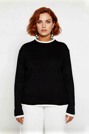 Kadın Akrilik Fitted Kesim Dik Yaka Fitilli Triko Kazak Standart Kol Günlük Rahatlık İçin İdeal