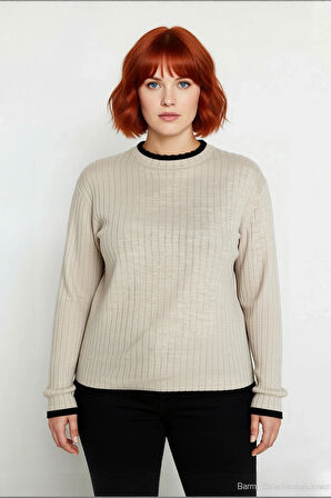 Kadın Akrilik Fitted Kesim Dik Yaka Fitilli Triko Kazak Standart Kol Günlük Rahatlık İçin İdeal